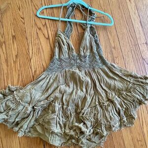 Free People Crinkle Halter Dress in Olive